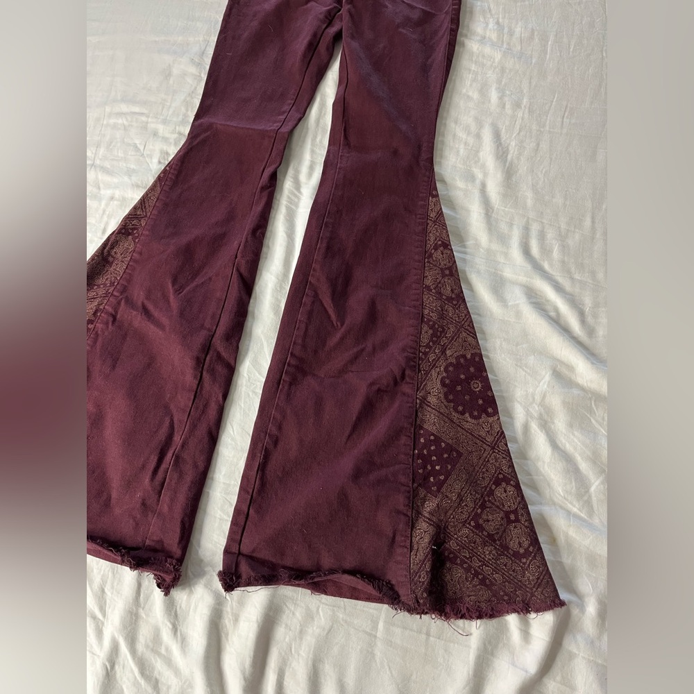Tractr Maroon Flare Pants with Patterned Detail